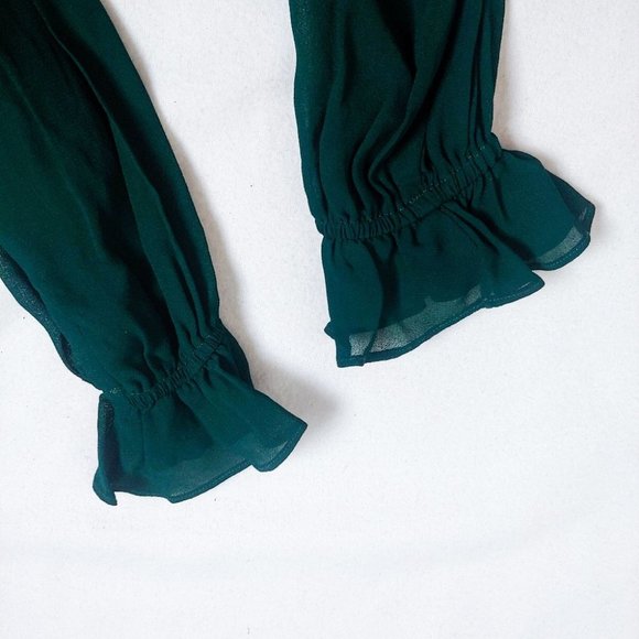 REFORMATION Metiers Dress Long Sleeve Emerald Slit Maxi Long V Neck Gown Small - Picture 5 of 11